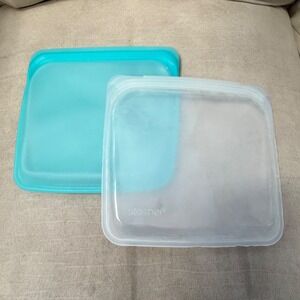 Stasher Reusable Silicone Sandwich Bag Set Clear and Aqua Blue 2 Pack